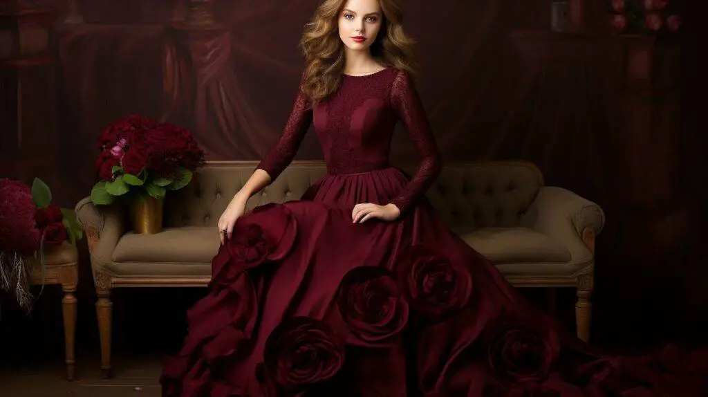 monochromatic look with burgundy dress