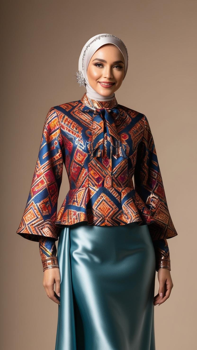 Blouse Peplum Batik dengan Rok Satin outfit hijab muslimah untuk pesta ta 20241125 225017 0000