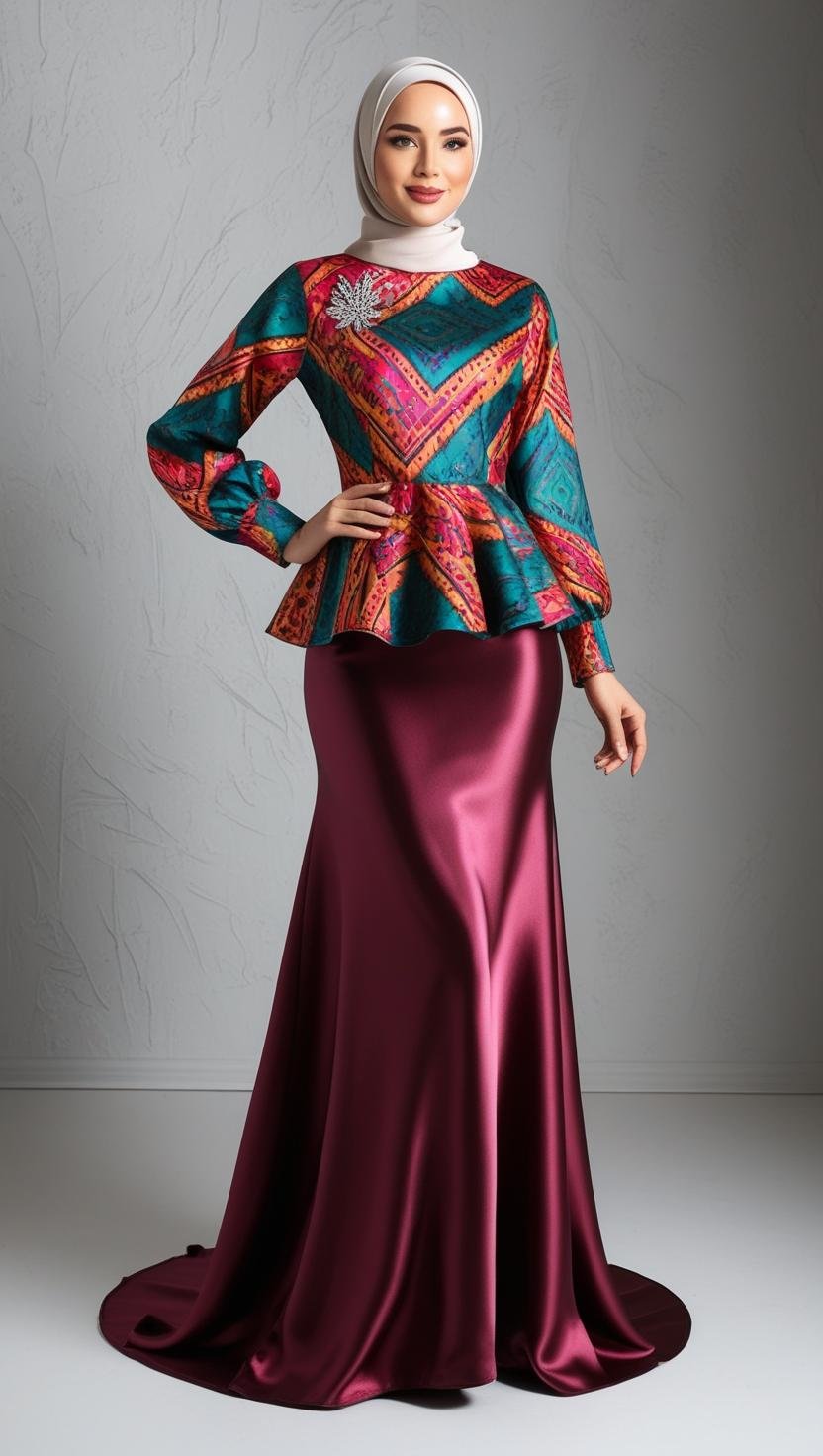 Blouse Peplum Batik dengan Rok Satin outfit hijab muslimah untuk pesta ta 20241125 225147 0000