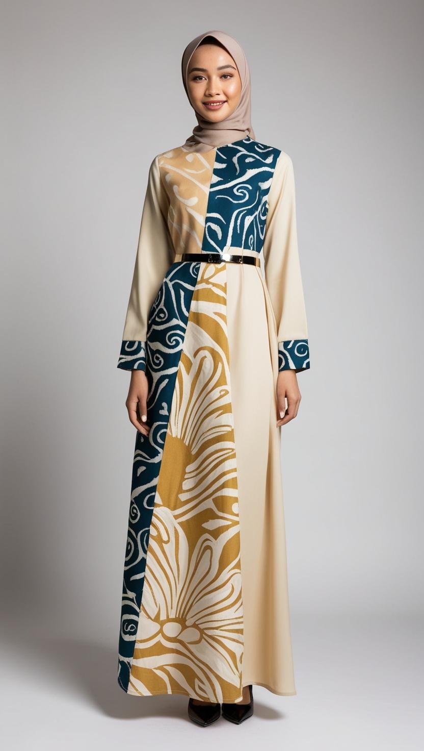 Dress Maxi Batik Kombinasi dengan hijab muslimah untuk outfit pesta tahun b 20241125 225329 0000