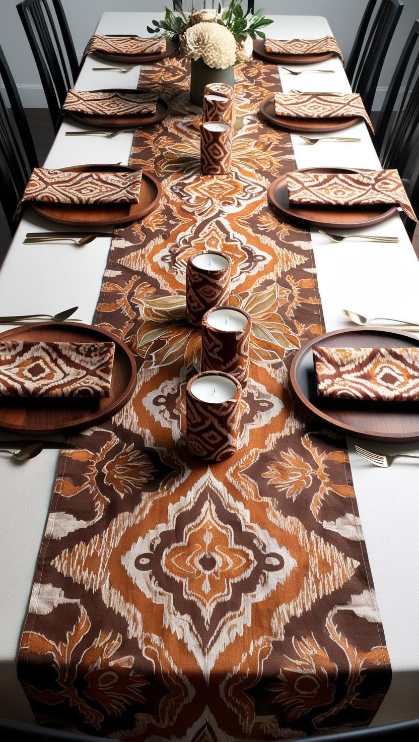 Formal Dining Table with Ethnic Indonesian Symmetrical Batik Home Decor Design Idea Lay out a lon 2