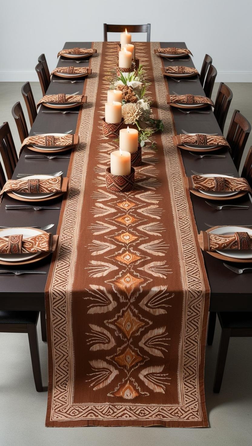 Formal Dining Table with Ethnic Indonesian Symmetrical Batik Home Decor Design Idea Lay out a lon 3