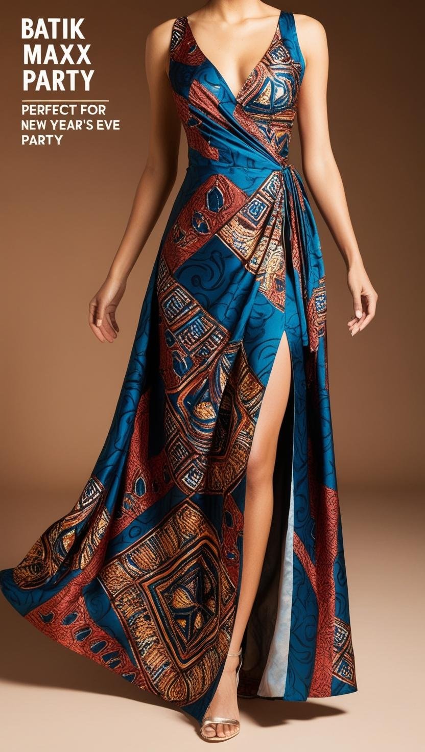 Gaun Maxi Batik dengan Belahan Tinggi untuk outfit pesta tahun baru Untuk p 20241121 160842 0000