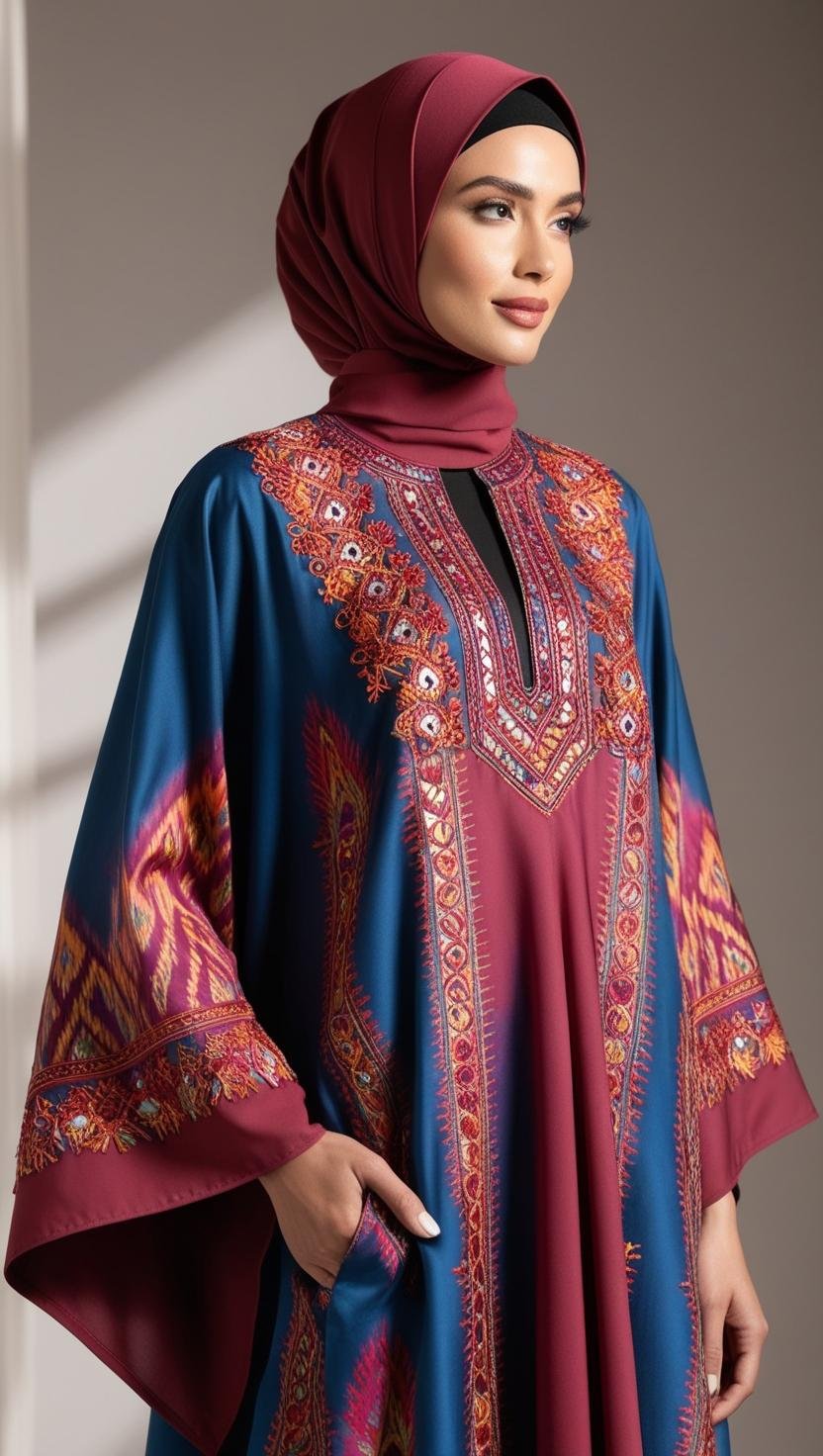 Kaftan Batik dengan Detail Bordir Kaftan batik dengan motif kontemporer bis 20241125 230205 0000