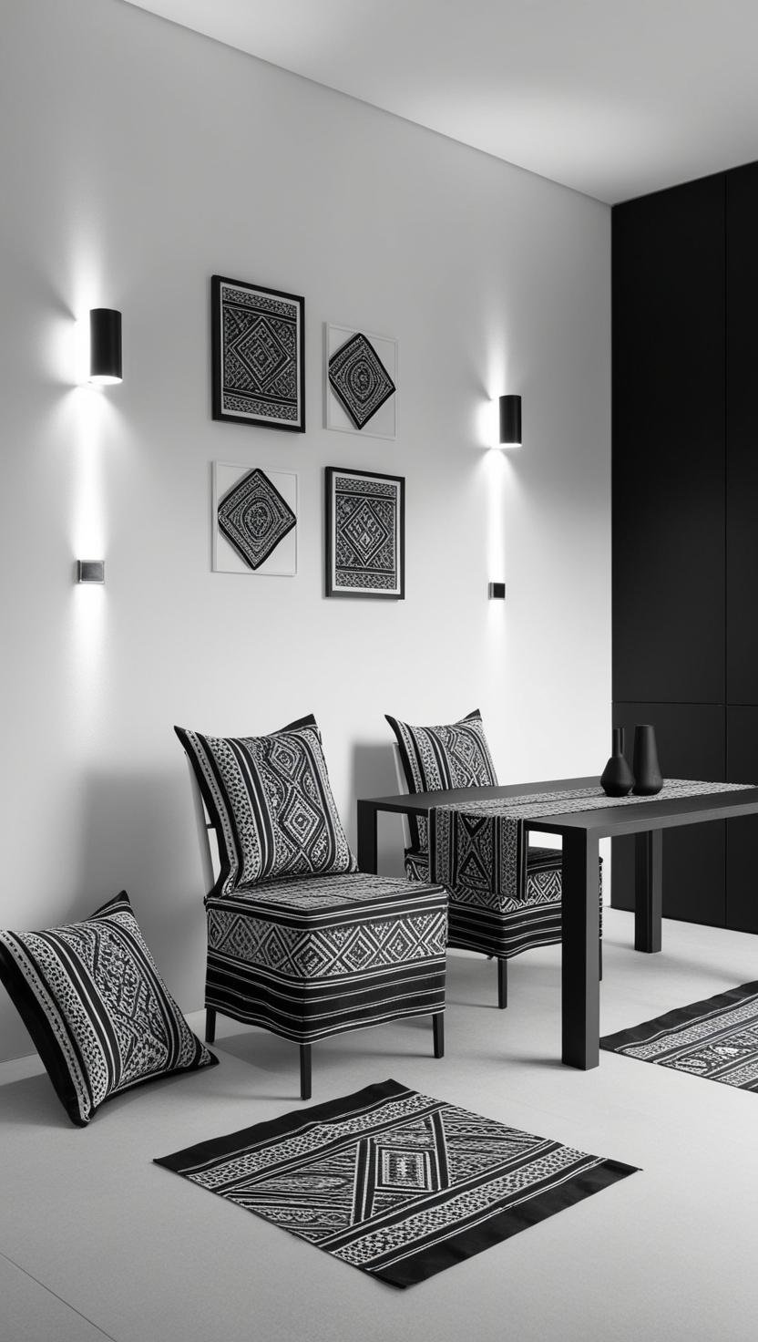 Monochrome Minimalism with Indonesian Ethnic Geometric Batik Home Decor Design Idea Choose black 2