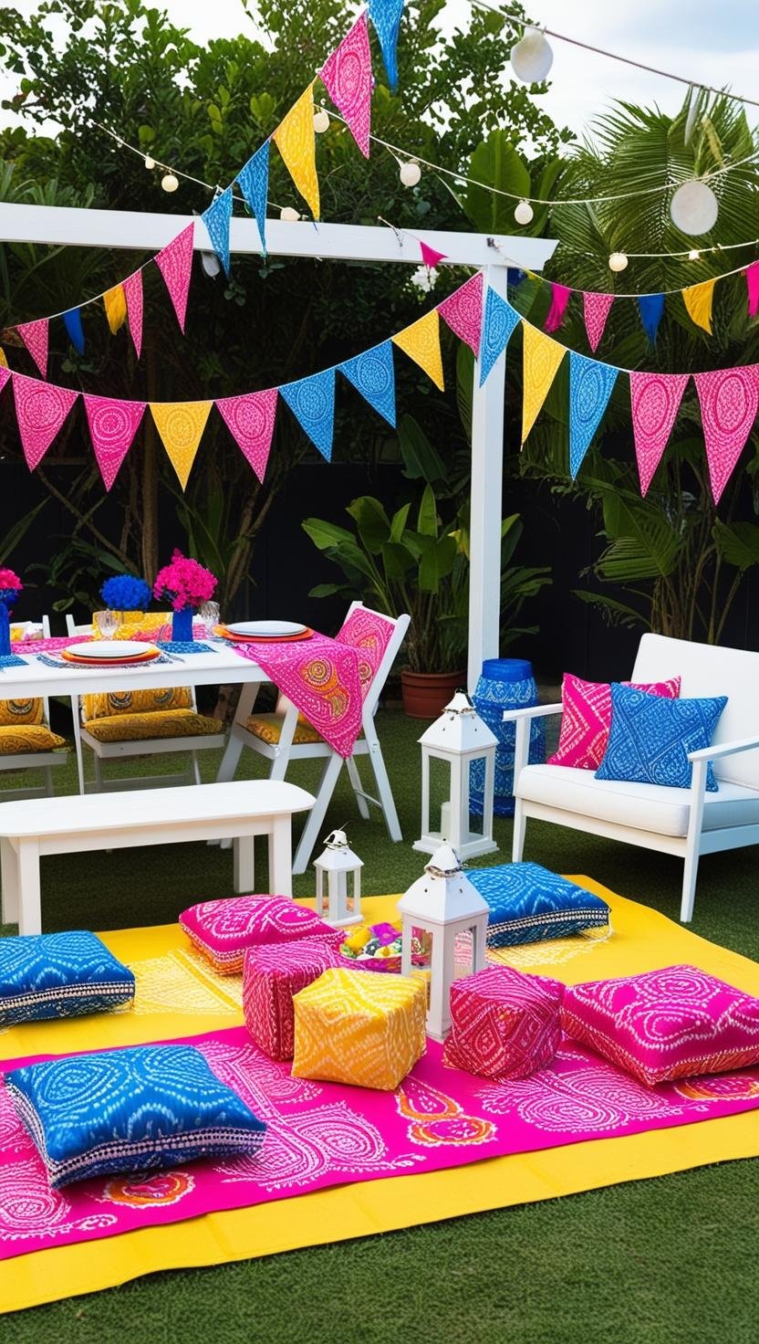 Outdoor Celebration with Ethnic Indonesian Vibrant Batik Home Decor Design Ideas Decorate with colorf