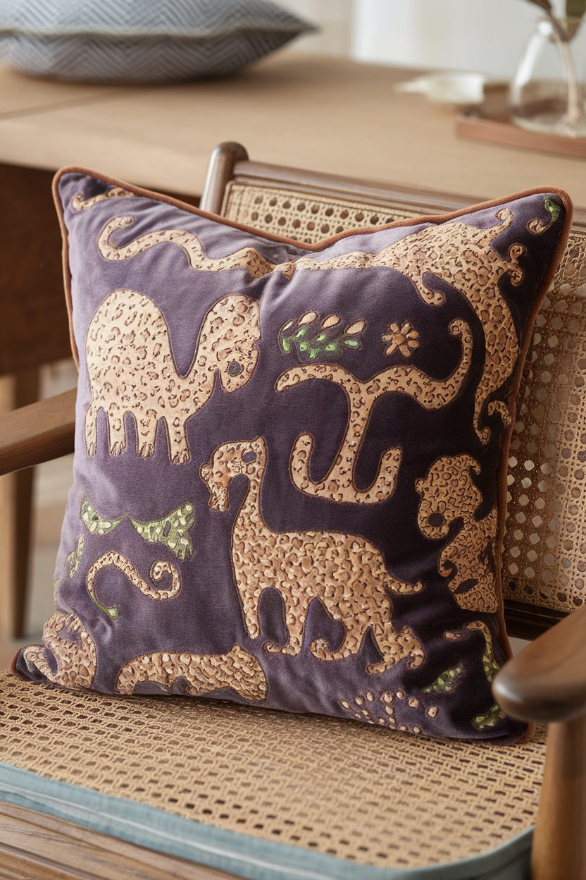 Whimsical Animal Prints Batik Velvet Cushion