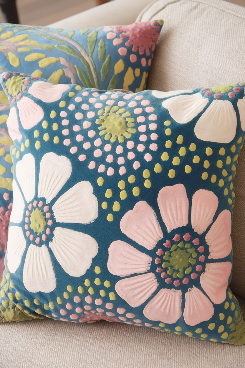 Floral Fantasy Batik Velvet Cushion