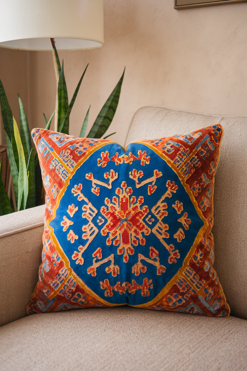 Geometric Delight Batik Velvet Cushion