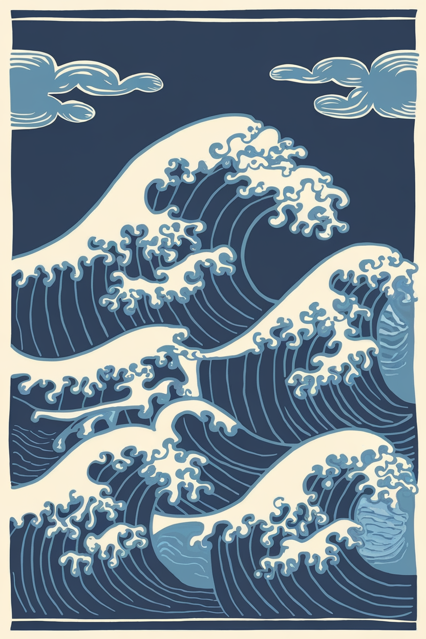 Ocean Waves Batik Tapestry