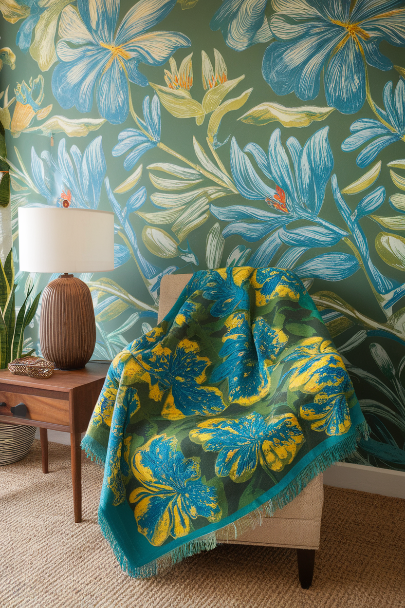 Vibrant Tropical Batik Throw