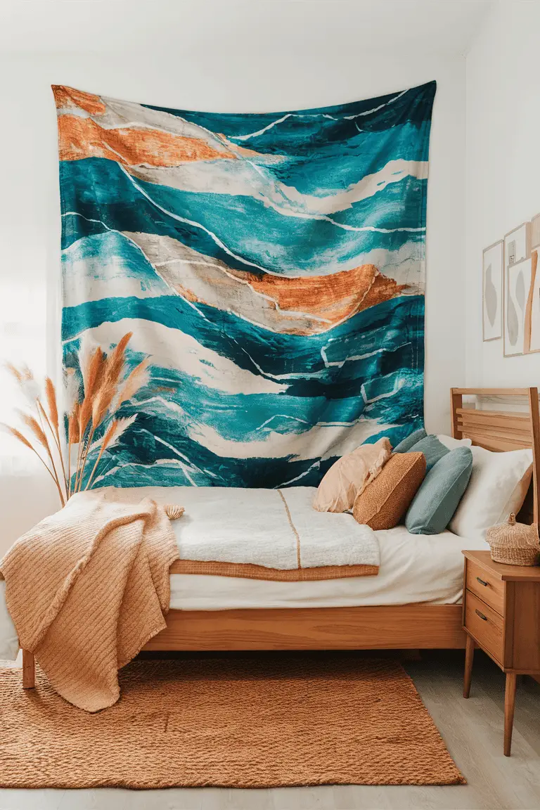 Vibrant Ocean Waves Batik Tapestry