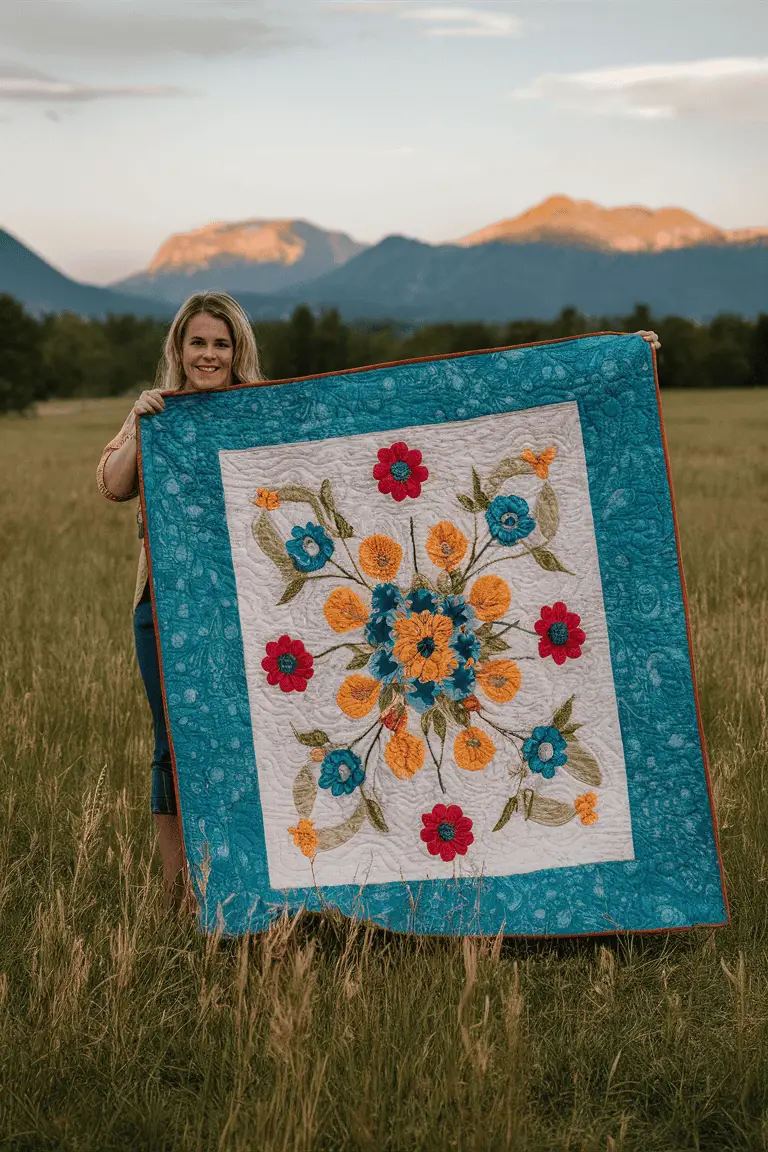 Vibrant Floral Batik Quilt