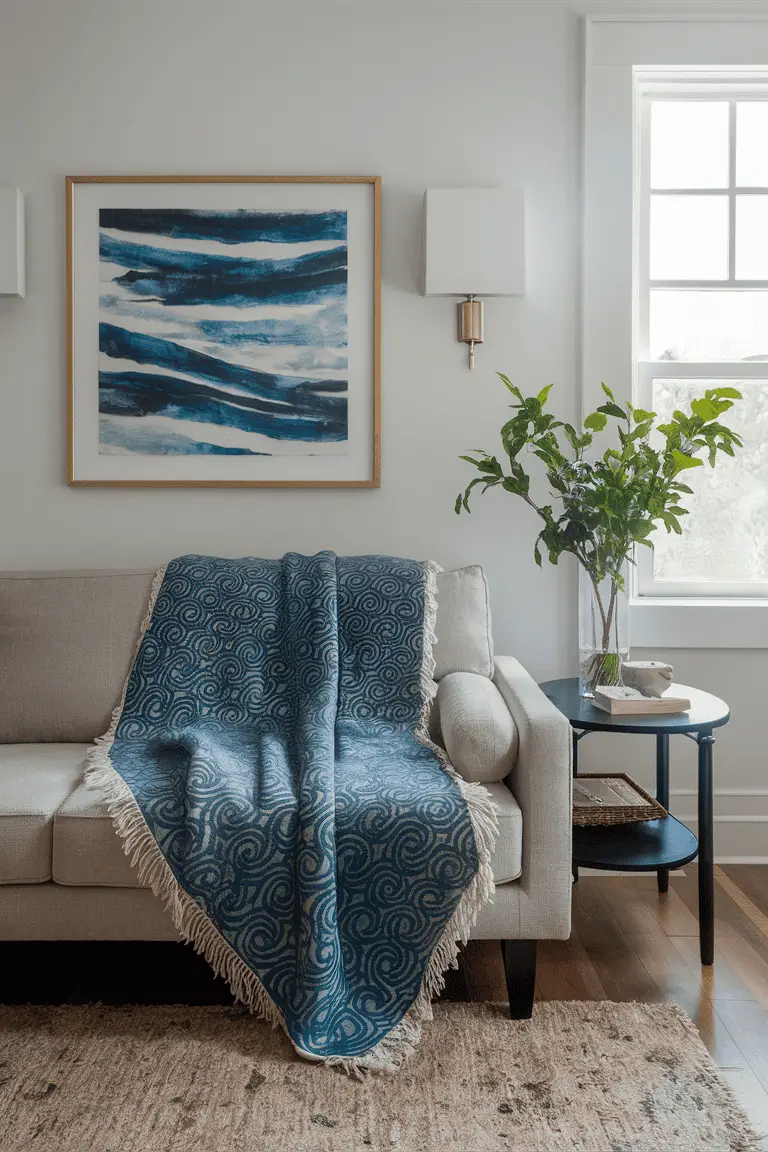 Elegant Indigo Waves Batik Throw