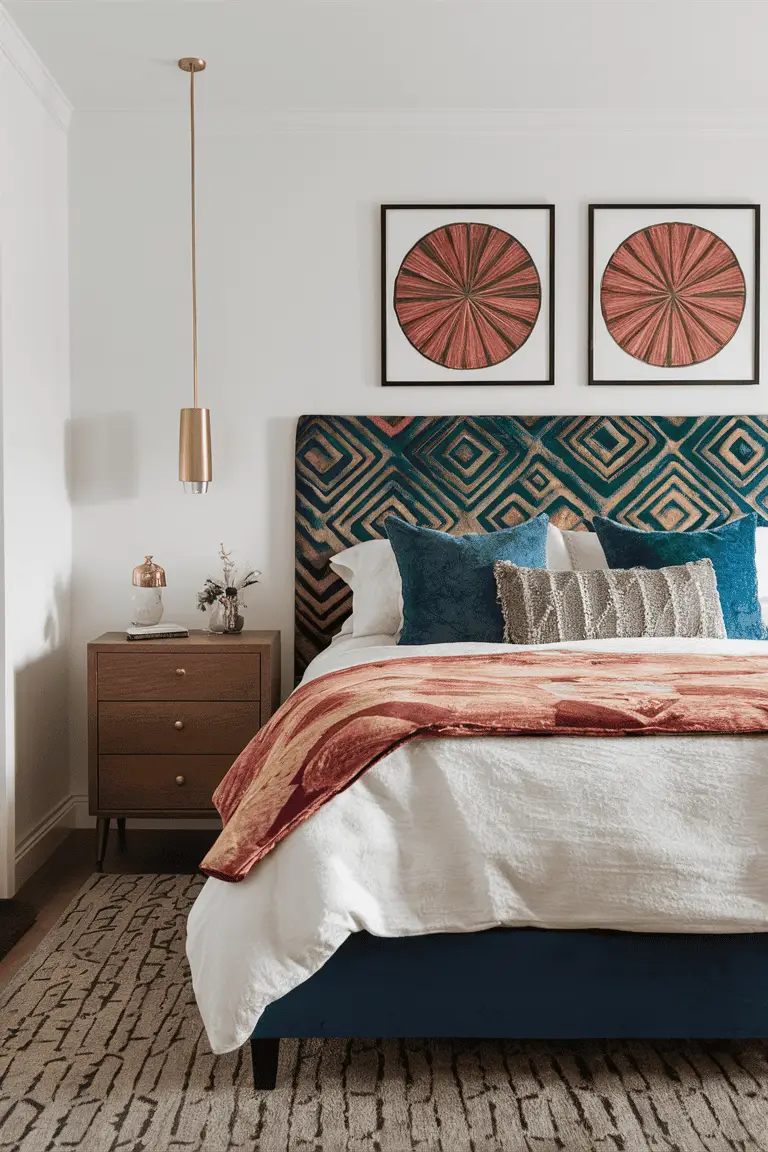 Vibrant Geometric Batik Velvet Headboard