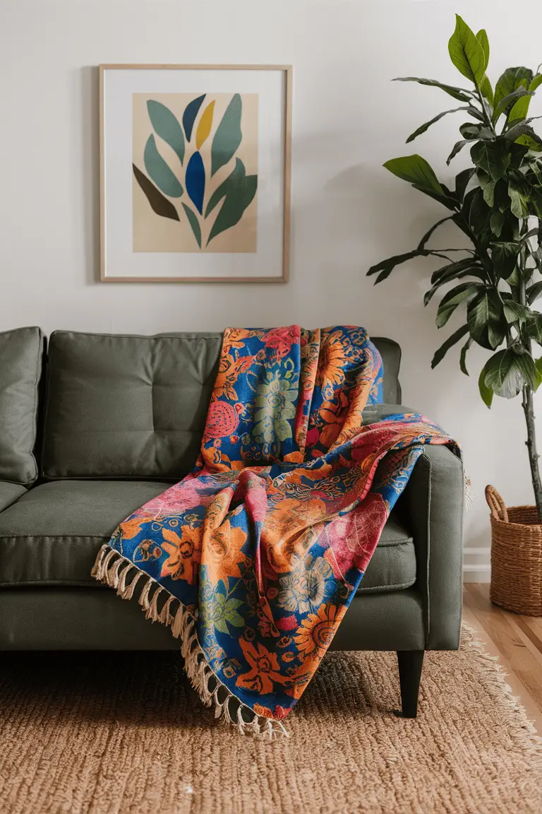 Vibrant Floral Batik Throw