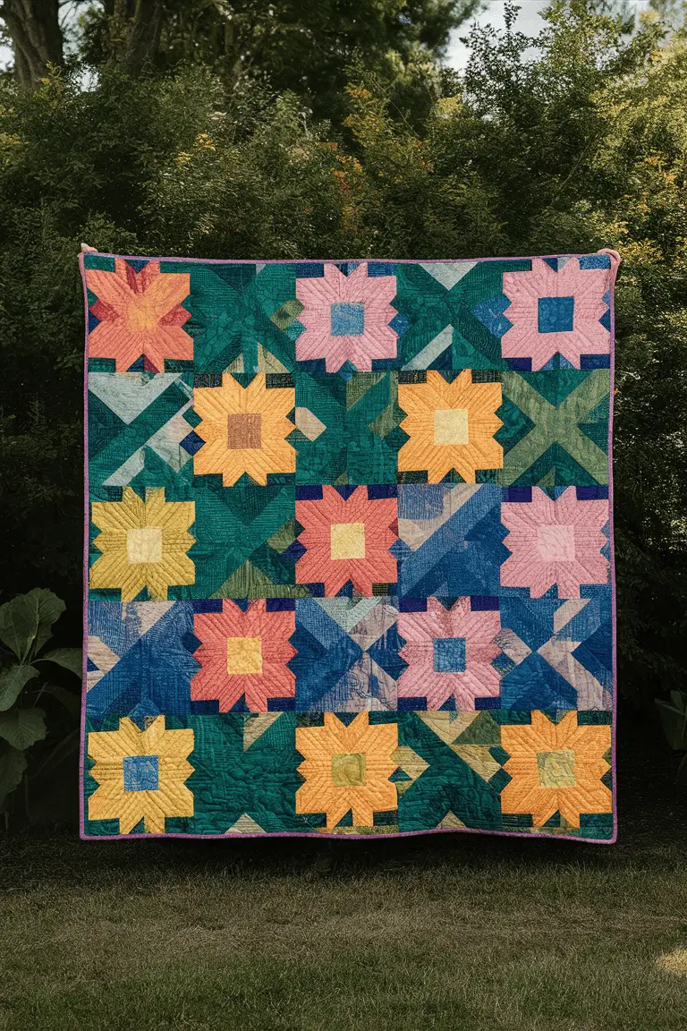 Vibrant Floral Batik Quilt