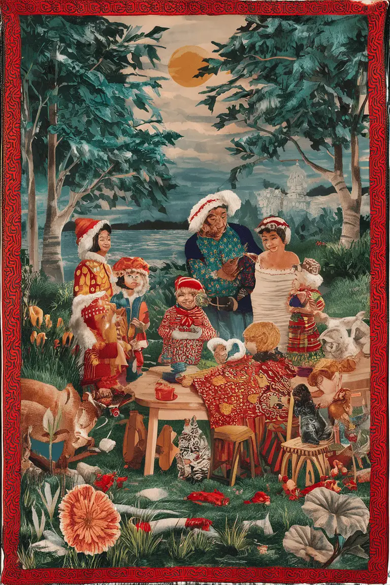 Traditional Batik Scene Tapestry