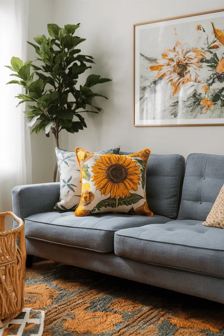 Vibrant Sunflower Batik Pillow