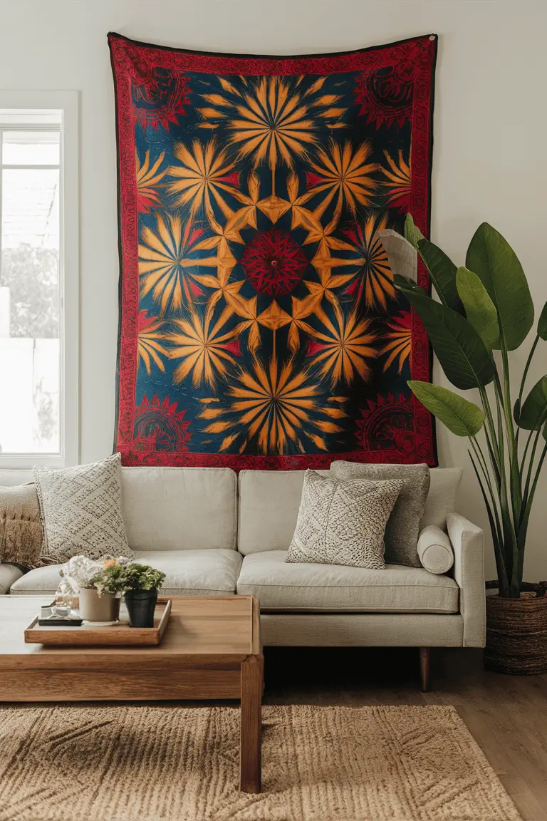 Elegant Geometric Batik Jacquard Tapestry