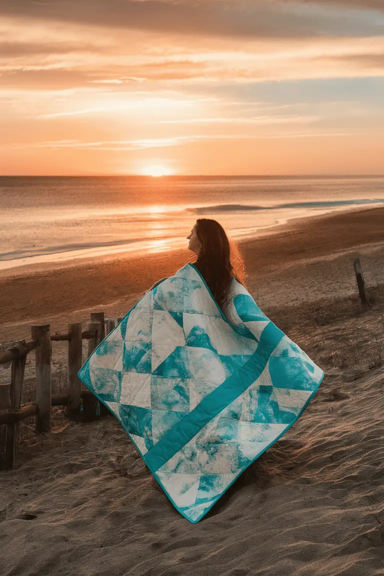 Elegant Ocean Waves Batik Quilt