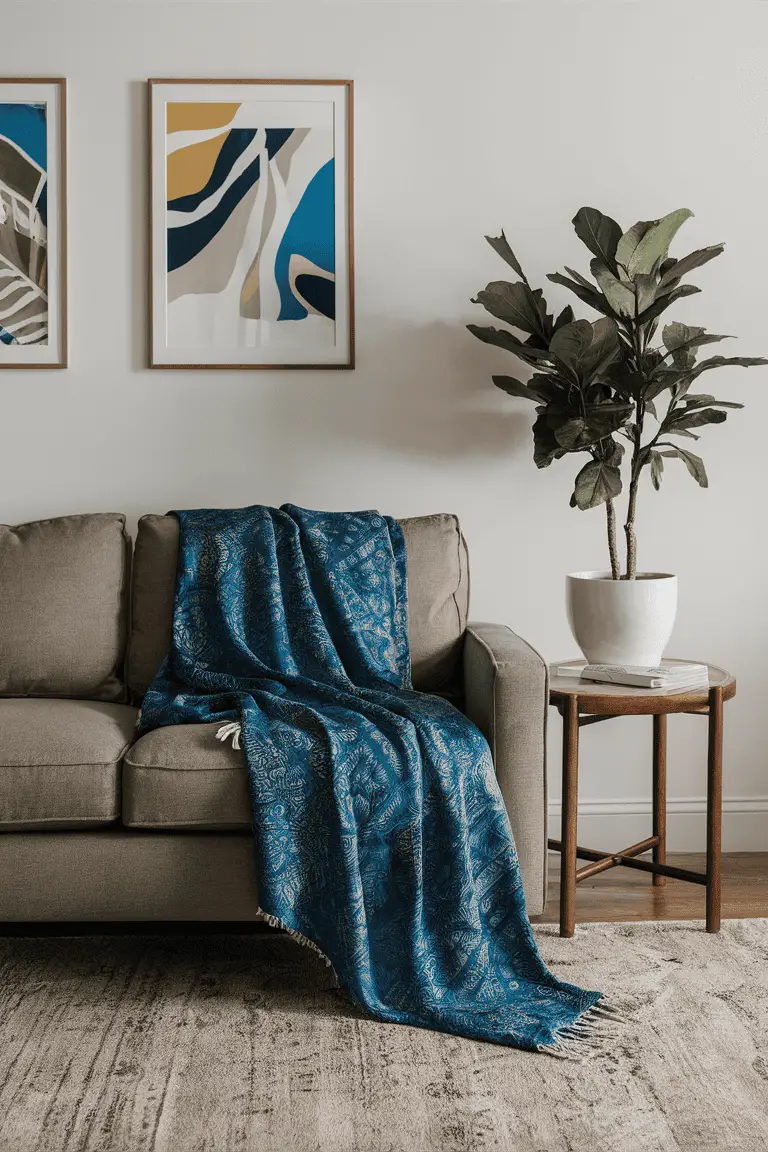 Elegant Indigo Batik Silk Throw