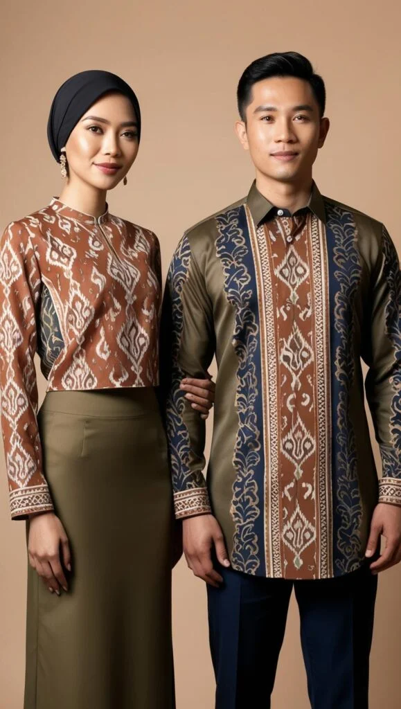 Couple fashion Setelan Blouse Batik Kemeja Batik dengan Warna Earth Tone 20250320 093531 0000