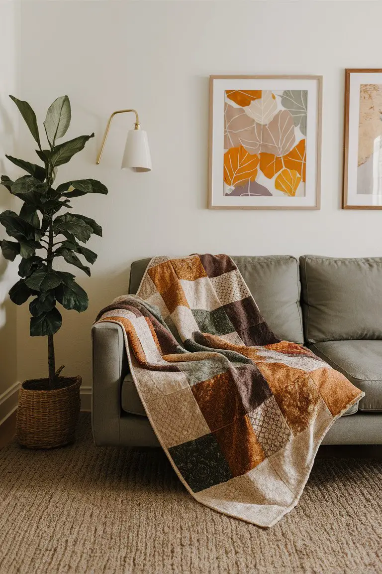 Earthy Tones Batik Patchwork Blanket Earthy Tones Batik Patchwork Blanket