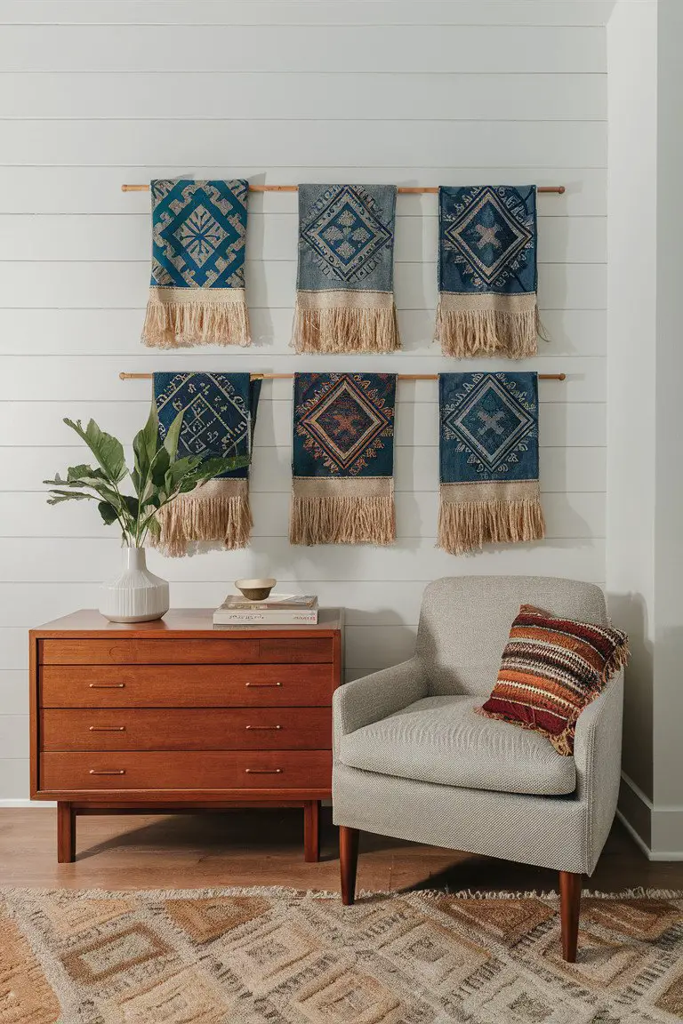 Batik Tasseled Blankets as Wall Art Batik Tasseled Blankets as Wall Art